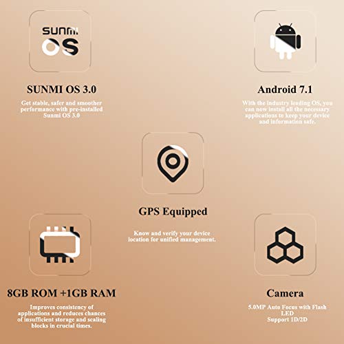 Sunmi V2 Android 7.1 tragbares mobiles Kassenterminalsystem 4G mit 58 mm Thermodrucker, Android PDA-Lautsprecher Thermodrucker 4G WiFi-Kamerascanner 1D / 2D SIM-Karte