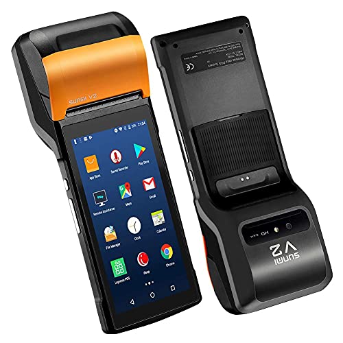 Sunmi V2 Android 7.1 tragbares mobiles Kassenterminalsystem 4G mit 58 mm Thermodrucker, Android PDA-Lautsprecher Thermodrucker 4G WiFi-Kamerascanner 1D / 2D SIM-Karte